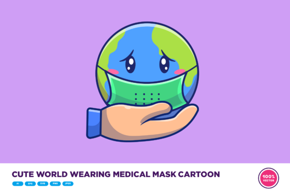 Cute World Wearing Medical Mask Cartoon Graphics