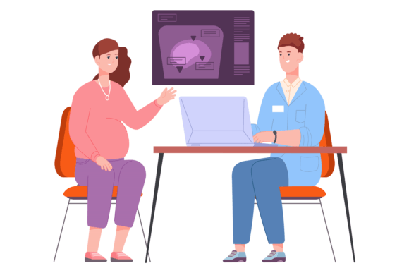 Pregnant Woman Talking with Doctor About